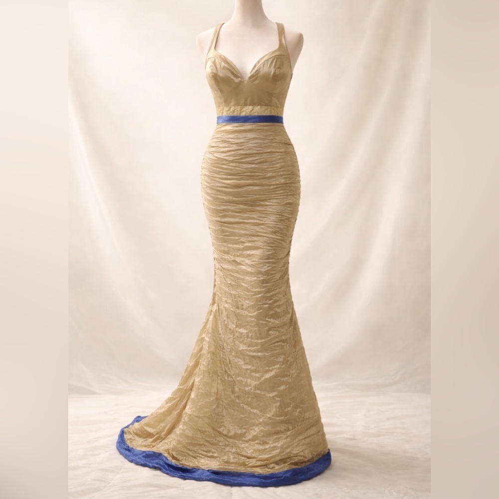 Nicole Miller Collection Champagne & Sapphire Mermaid Gown Size 4